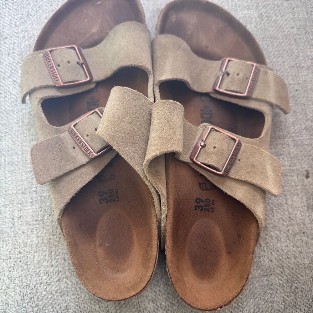 Authentic Birkenstock Arizona Unisex Tan Suede Sandals U39 250 L 8 M 6
